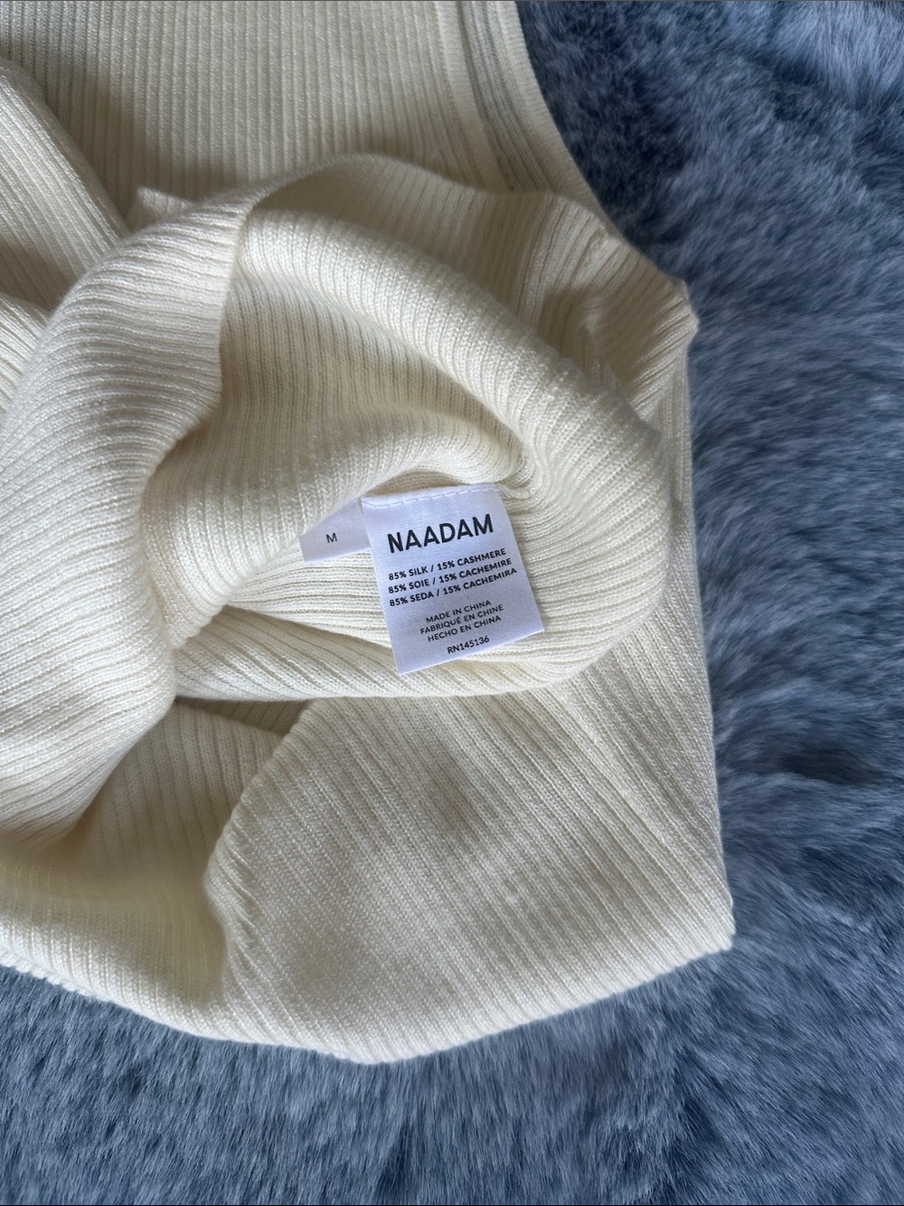 NAADAM Ivory Ribbed V-Neck Button Tank - Picture 4 of 4